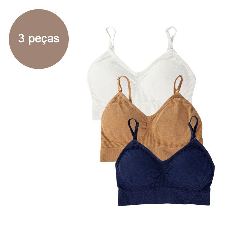 Kit 3 Sutiãs Cropped Sem Costura - Máximo Conforto e Sustentação