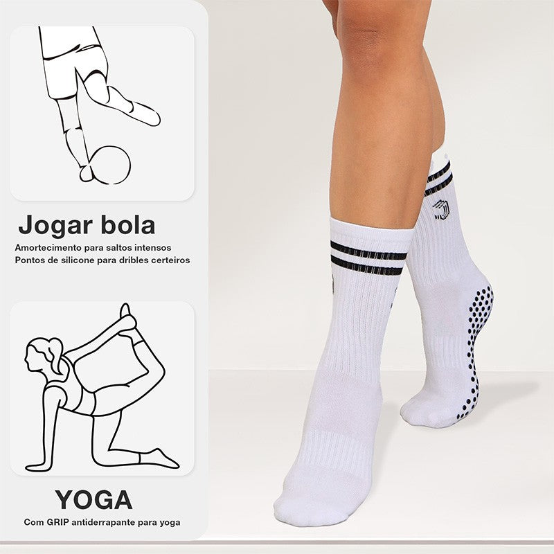 Kit Meias Esportivas Femininas de Algodão - Cano Médio Antiderrapante