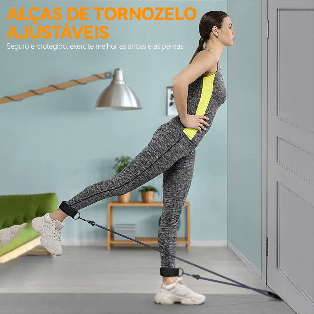 Kit Elásticos de Resistência Extensores Funcional com Puxadores - Treino em Casa
