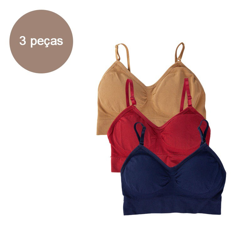 Kit 3 Sutiãs Cropped Sem Costura - Máximo Conforto e Sustentação