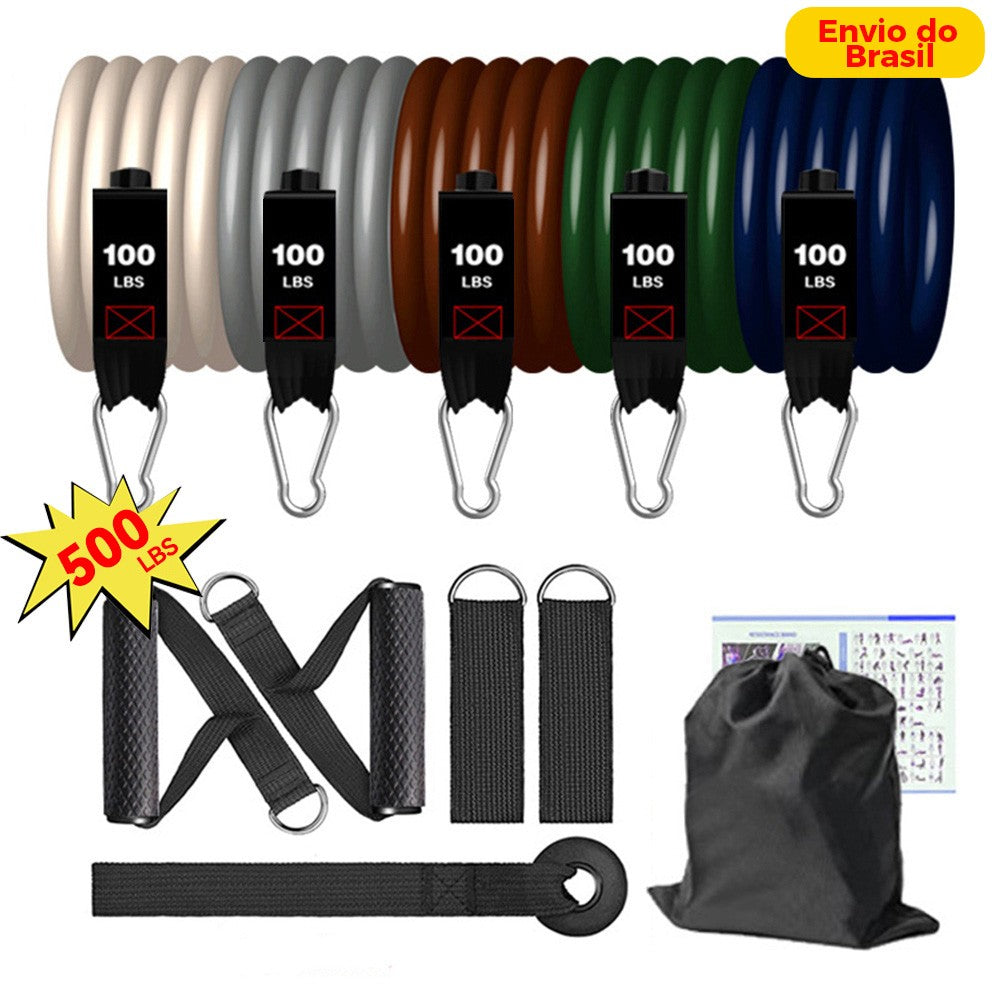 Kit Elásticos de Resistência Extensores Funcional com Puxadores - Treino em Casa