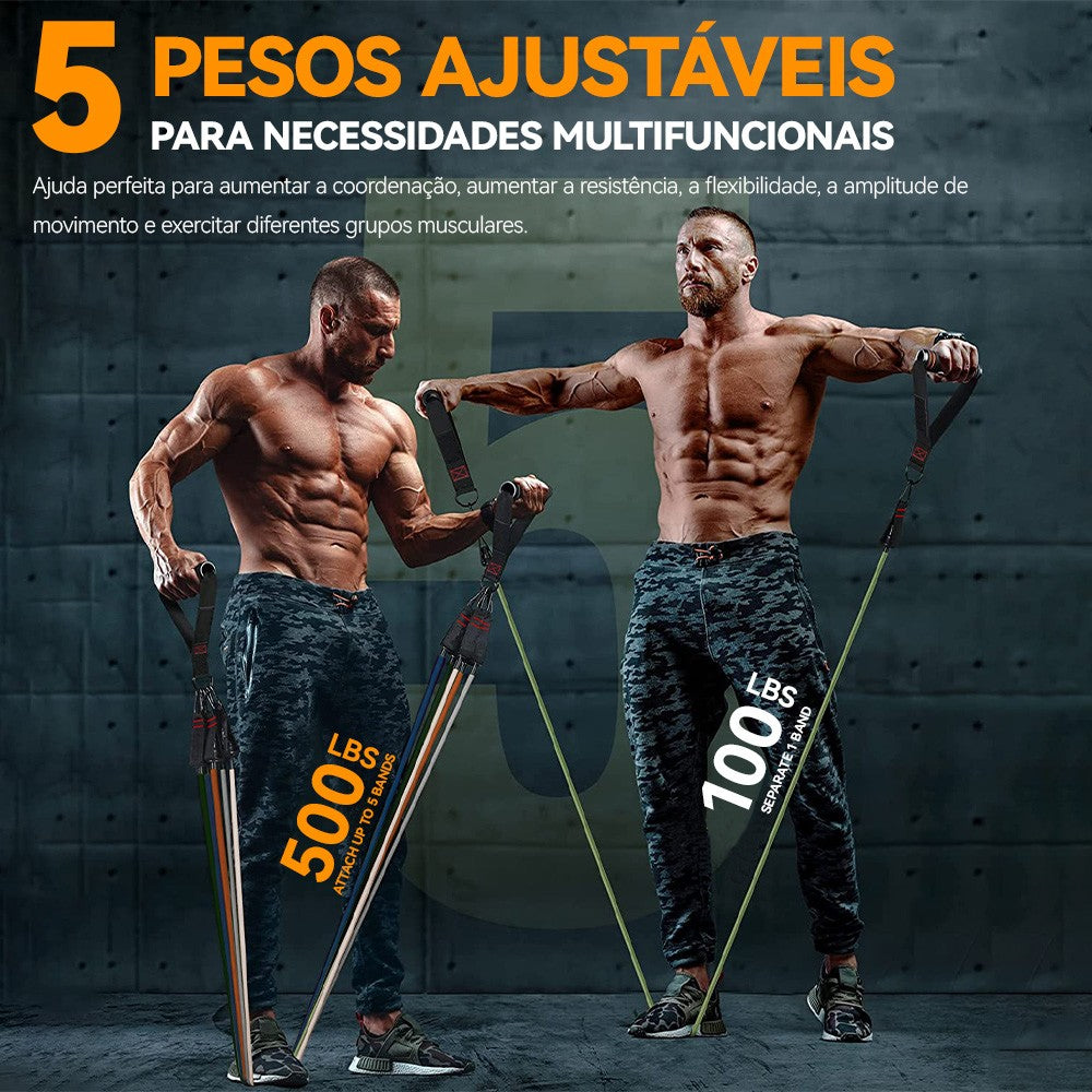 Kit Elásticos de Resistência Extensores Funcional com Puxadores - Treino em Casa