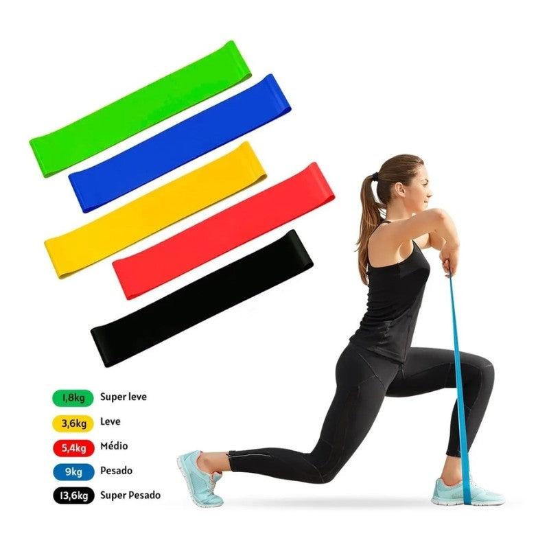 Kit 5 Faixas Elásticas Mini Band para Treino Funcional e Pilates