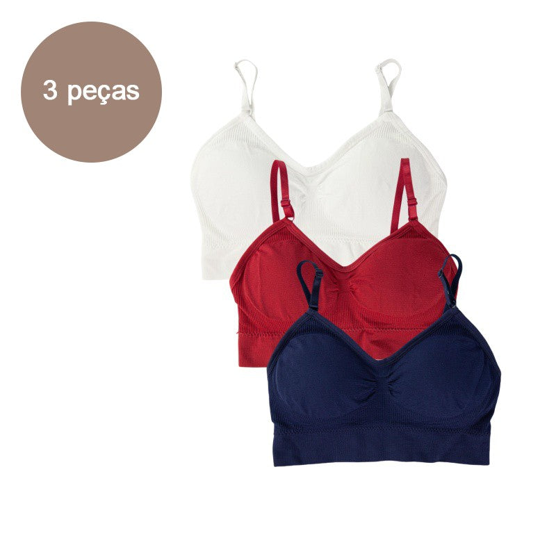 Kit 3 Sutiãs Cropped Sem Costura - Máximo Conforto e Sustentação