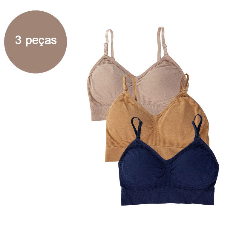 Kit 3 Sutiãs Cropped Sem Costura - Máximo Conforto e Sustentação