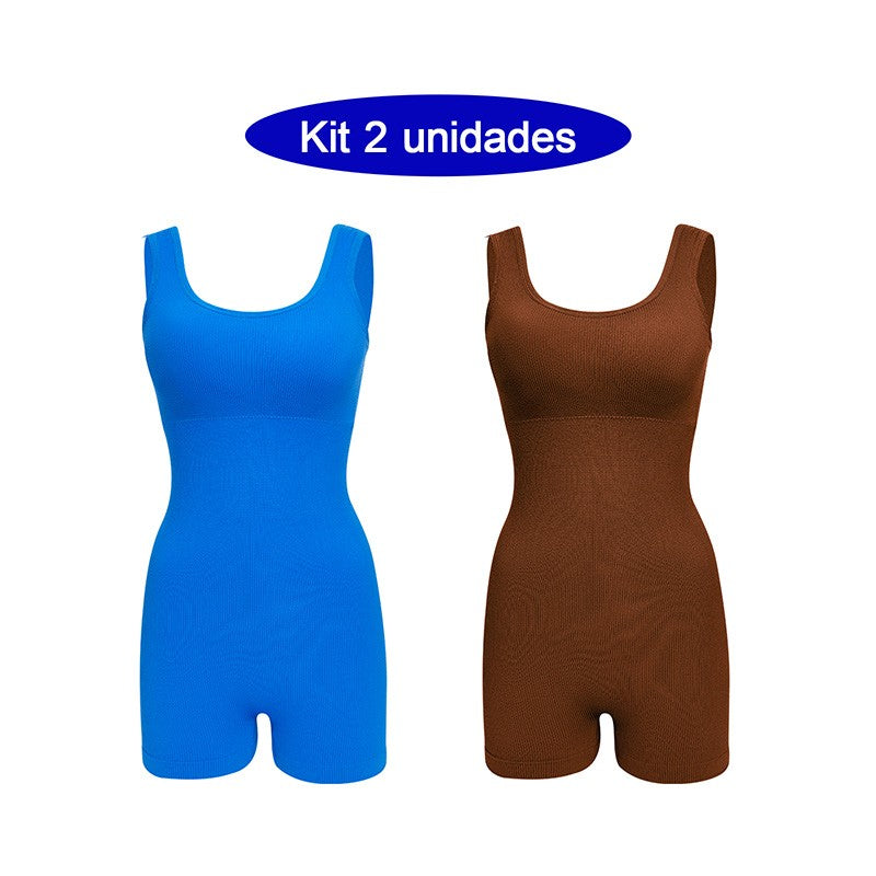 Kit 2 Macaquinhos Fitness Curtos - Modelagem Anatômica e Costas Abertas