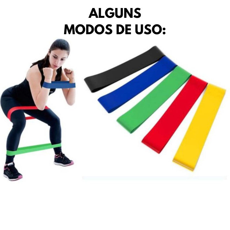 Kit 5 Faixas Elásticas Mini Band para Treino Funcional e Pilates