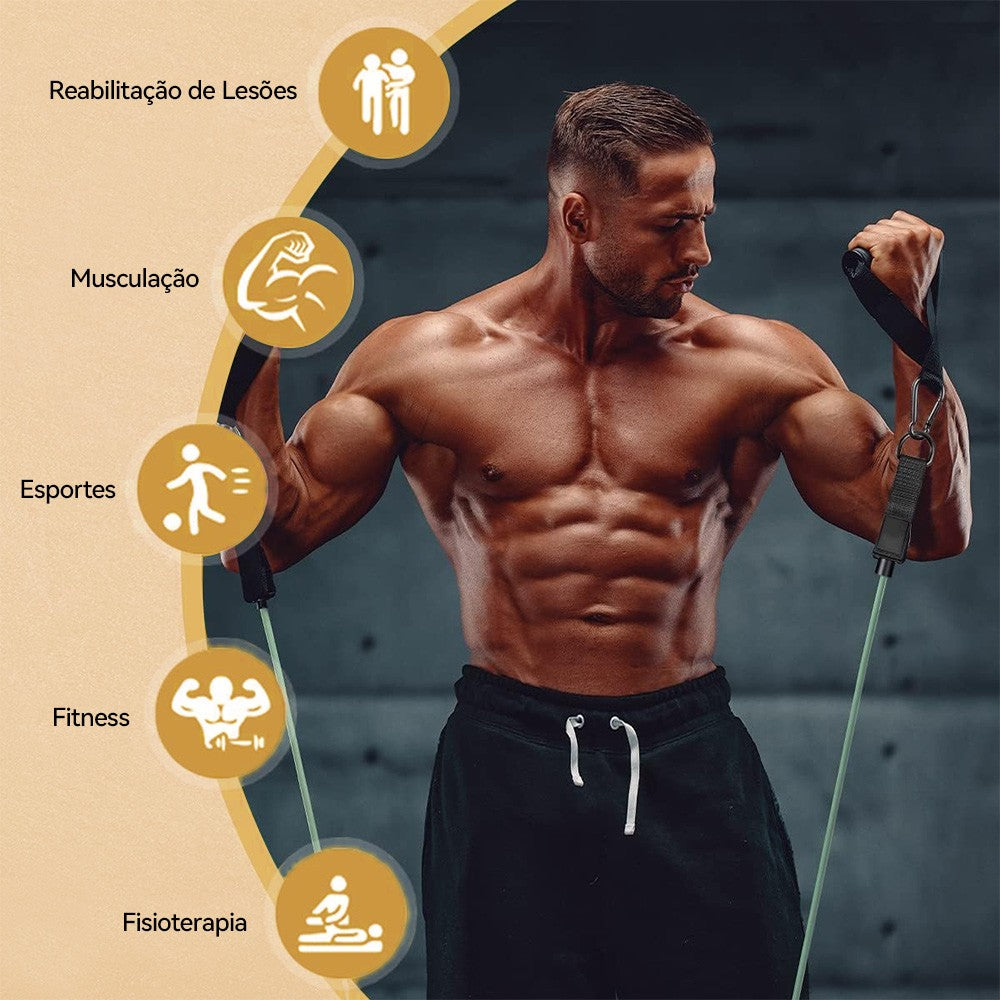 Kit Elásticos de Resistência Extensores Funcional com Puxadores - Treino em Casa