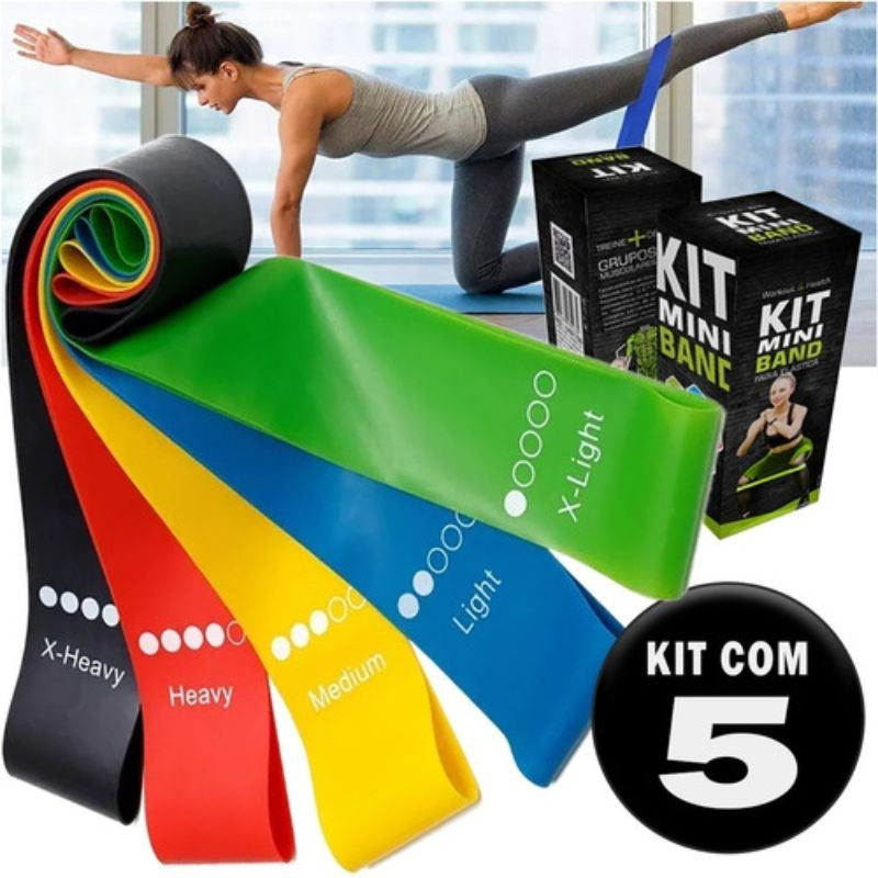 Kit 5 Faixas Elásticas Mini Band para Treino Funcional e Pilates
