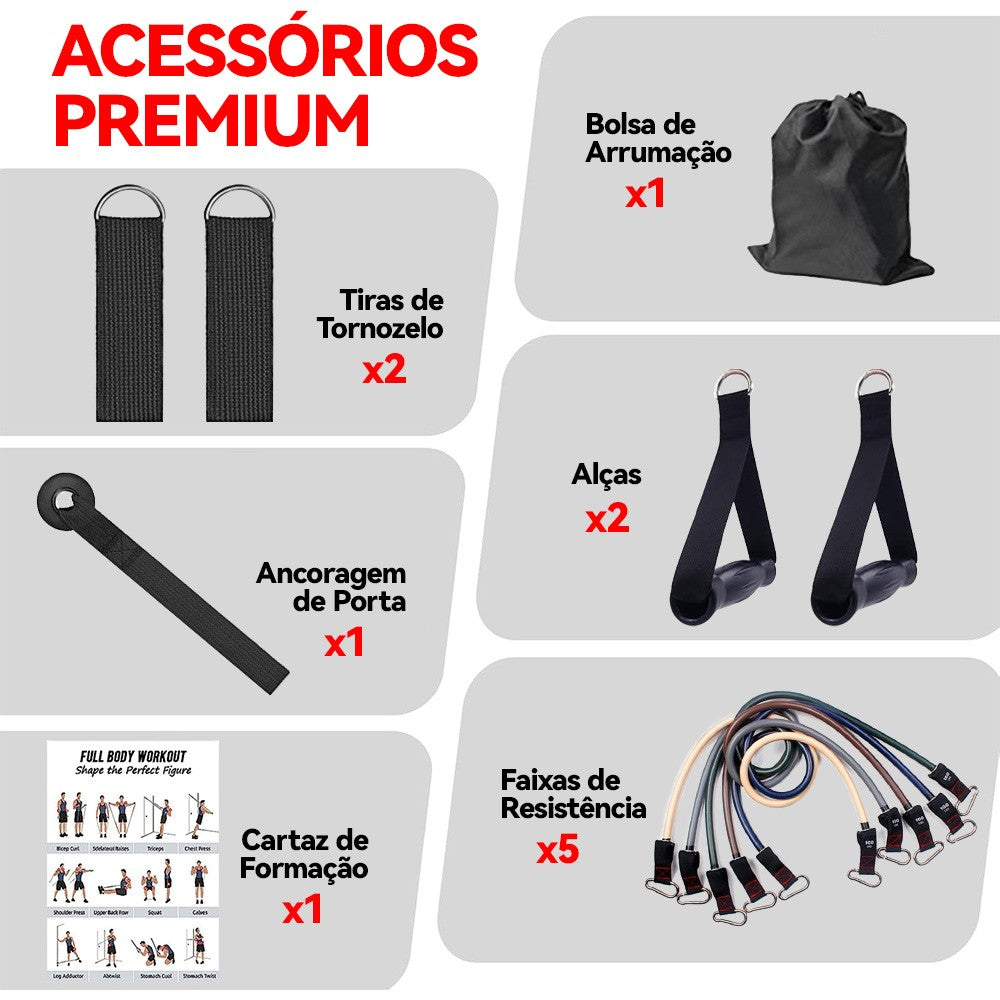 Kit Elásticos de Resistência Extensores Funcional com Puxadores - Treino em Casa